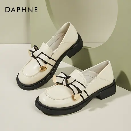 达芙妮复古英伦风小皮鞋2022年新款配裙子单鞋一脚蹬白色乐福鞋女商品大图