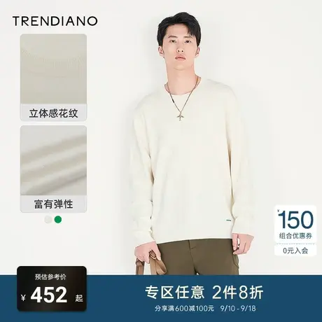 TRENDIANO官方男装秋季新款针织衫立体设计感圆领长袖毛衣男商品大图