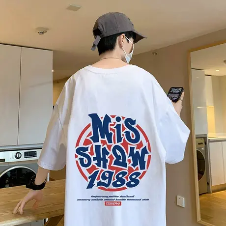 港风短袖t恤男潮流ins高街字母涂鸦印花夏季体恤宽松圆领半袖上衣商品大图