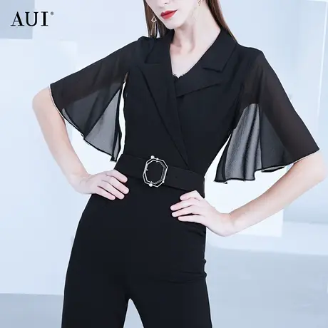 AUI黑色雪纺职业西装连体裤女2024年夏季新款气质修身显瘦连体衣图片