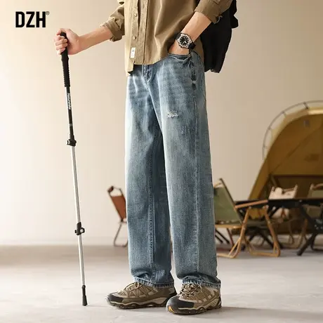 男士美式破洞牛仔裤男春秋直筒休闲蓝色裤子2024新款老爹裤百搭潮商品大图