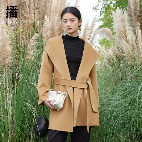 播简洁松弛感荡领毛呢外套DDQ4AD5509商品大图