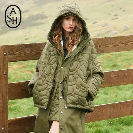 ASH女装秋冬新款宽松连帽长袖上衣压花工艺短款棉服外套商品大图