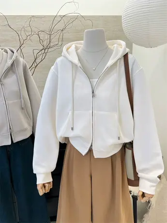 2024年春秋新款韩版宽松短款开衫连帽卫衣女薄款外套上衣服ins潮商品大图