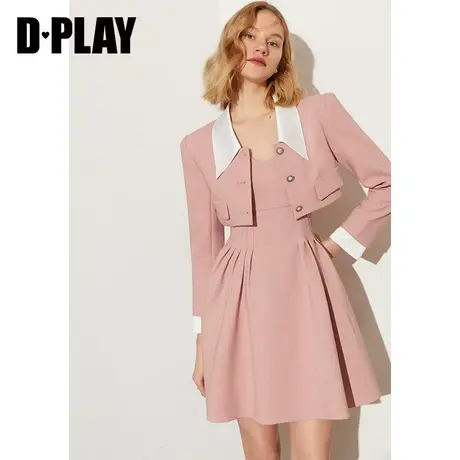 DPLAY德帕拉秋粉色ins风缎面撞色时尚拼接短款气质西装通勤图片