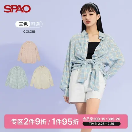 SPAO 女士衬衫春季新款休闲时尚宽松格纹长袖翻领SPYCB23P57图片
