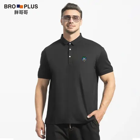 胖哥哥大码短袖polo衫男宽松加肥加大码男士T恤翻领中年商务男装图片