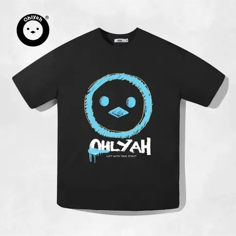 Ohlyah设计师原创卡通品牌涂鸦字母印花重磅纯棉中性短袖T恤男女图片