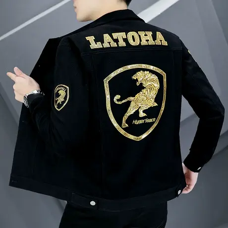 2023新款牛仔外套男士个性潮牌重工烫钻夹克秋季欧美高街刺绣褂子商品大图