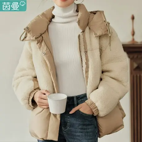 茵曼短款轻薄羽绒服女2024新款初秋季连帽小个子面包服短外套棉服图片