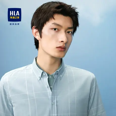 HLA/海澜之家时尚格子短袖休闲衬衫制扣领微弹舒适亲肤简约短衬男图片