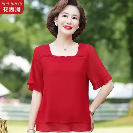 年轻妈妈夏装雪纺衫短袖T恤小衫中年女时尚上衣中老年洋气打底衫商品大图