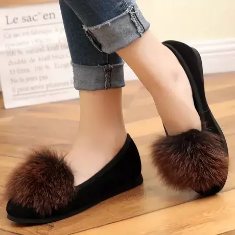 2023新款一脚蹬大码毛毛鞋女41-43春真皮外穿懒人鞋加绒平底单鞋商品大图