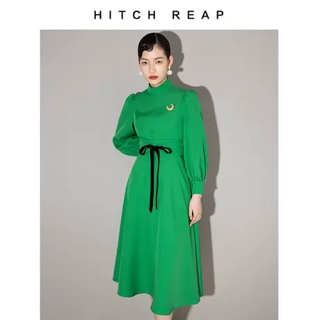 希区高端法式连衣裙2023新款秋冬女装时尚复古气质灯笼袖大摆伞裙图片