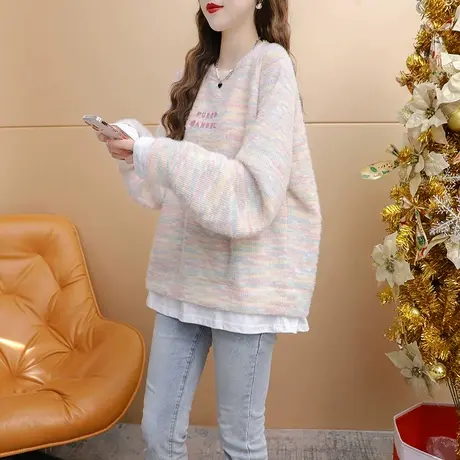 宽松假两件卫衣女2023年新款秋冬时尚洋气减龄网红设计感百搭上衣商品大图