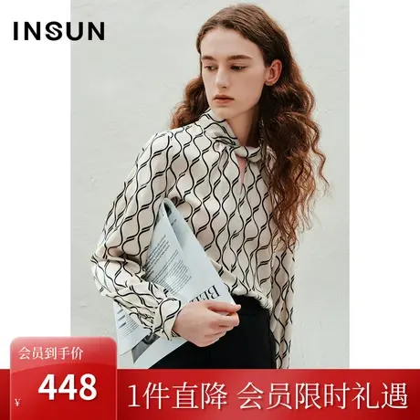 恩裳2023年春季新款简约几何排列花型上衣不易皱通勤衬衫图片