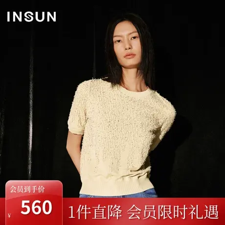 恩裳COVER2023秋季新款圆领不规则编织提花工艺蝴蝶纱精梳棉上衣商品大图