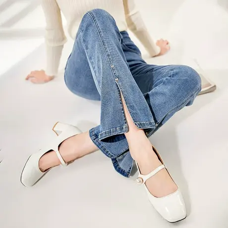 【罗永浩专享】香影开叉微喇牛仔裤女春秋2023新款修身高腰长裤图片