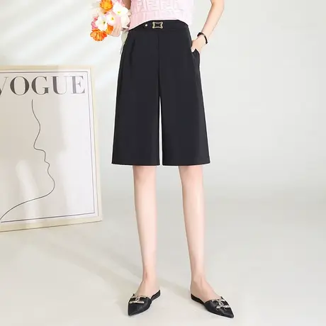 2023夏季新款时尚黑色五分裤高腰宽松短裤韩版显瘦休闲裤阔腿裤子图片