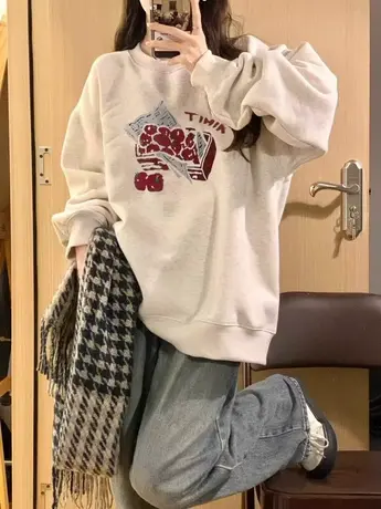 美式复古hiphop卫衣女2023春秋薄款宽松oversize慵懒风小个子外套商品大图