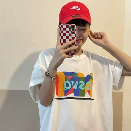 红续复古纯棉短袖t恤女2023新款夏季宽松韩版半袖小个子圆领上衣图片