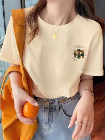 女士仿棉短袖t恤女2023新款夏季高街美式复古港味chic潮牌上衣服商品大图