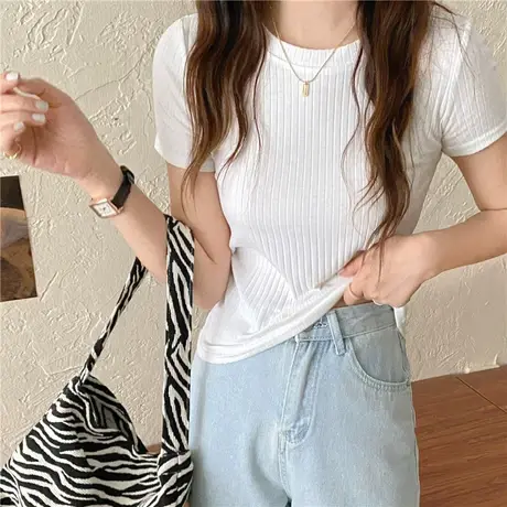 ins超火网红短袖t恤女夏季2021新款修身显瘦短款半袖上衣打底衫潮商品大图