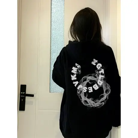 chic港味连帽开衫卫衣女ins潮牌秋冬季加绒加厚宽松大码拉链外套图片