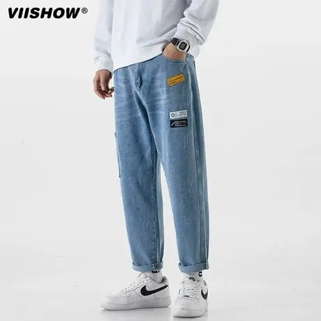 VIISHOW牛仔裤男美式高街2023新款宽松直筒九分男裤男款休闲长裤图片