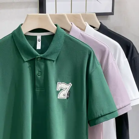 23潮牌夏季新款刺绣翻领POLO衫男士丝光棉短袖T恤韩版保罗衫上衣商品大图