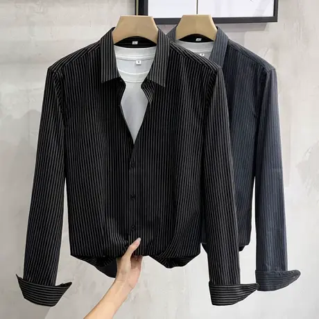 春秋薄款免烫轻商务条纹上班职业衬衫男长袖休闲寸衫修身正装衬衣商品大图