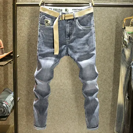 夏季薄款牛仔裤男款时尚简约修身小脚裤潮流韩版休闲百搭裤子男装商品大图