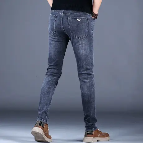 男士裤子春秋薄时尚高级灰色牛仔裤男款修身小脚休闲裤子2023新款商品大图