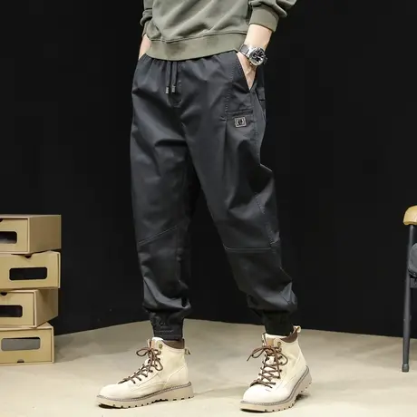 黑色休闲裤男士秋季2023新款潮牌束脚宽松大码秋款弹力工装裤子男商品大图