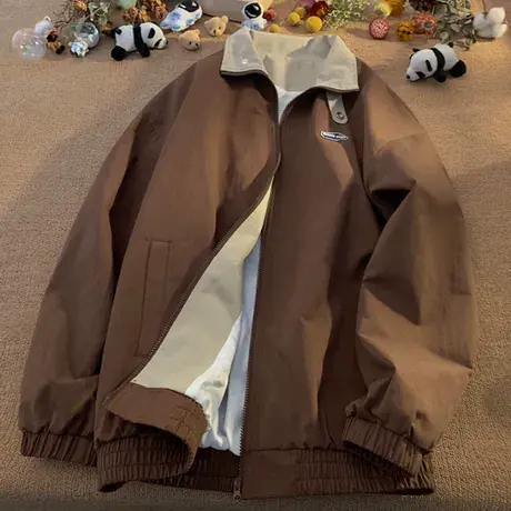 外套男士春秋款夹克春秋季复古翻领工装港风设计感上衣男生棒球服商品大图