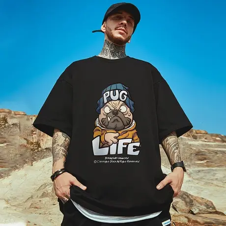 oversize美式潮牌胖子男装大码国潮男士宽松短袖T恤潮流ins半袖夏商品大图