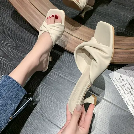 凉鞋拖鞋女夏时尚外穿学生韩版网红ins韩版2023新款细跟高跟鞋女商品大图