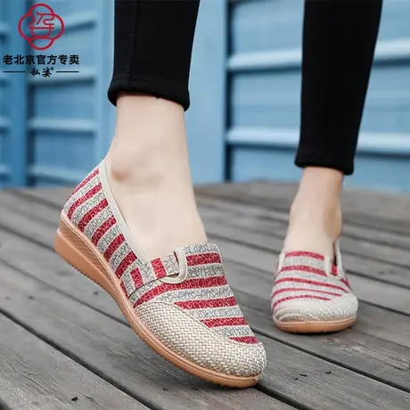 老北京布鞋女士一脚蹬中跟单鞋春季妈妈休闲鞋防滑中老年鞋子软底商品大图