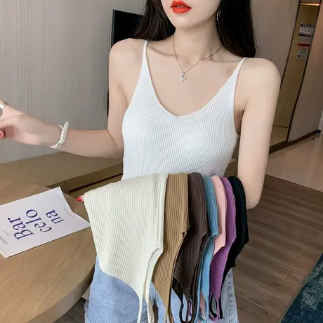 针织白色吊带背心女夏外穿潮ins无袖上衣打底内搭设计感网红日系商品大图