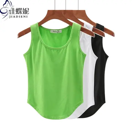 夏季新款韩版圆领修身纯棉下摆圆弧纯欲纯色上衣内搭女打底背心图片