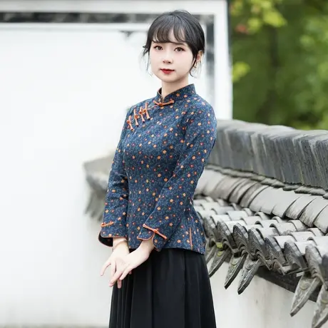筠雅改良半身旗袍唐装中国风2025年新中式盘扣居士服茶艺师24J048商品大图