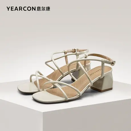 意尔康女鞋官方旗舰店凉鞋女夏季方头粗跟断码outlets图片