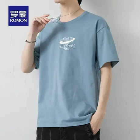 罗蒙男士纯棉短袖T恤夏季薄款印花圆领休闲大码男装上衣服冰丝体t商品大图