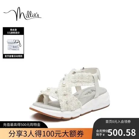 millies/妙丽夏商场同款时尚小香风厚底女凉鞋LG640BL2图片