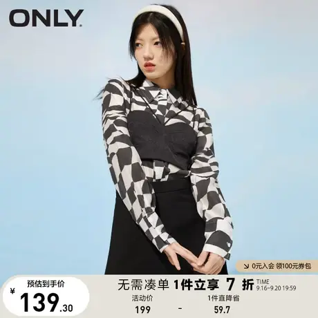 【买5免1】ONLY奥莱夏季复古波浪黑白棋盘格两件套时髦衬衫女商品大图