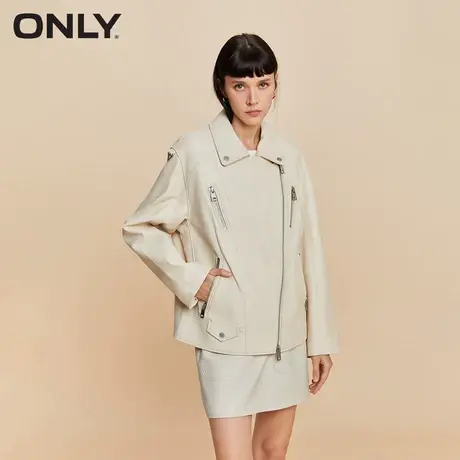 ONLY2023冬季新款时尚气质百搭翻领宽松皮衣外套女|123410006图片