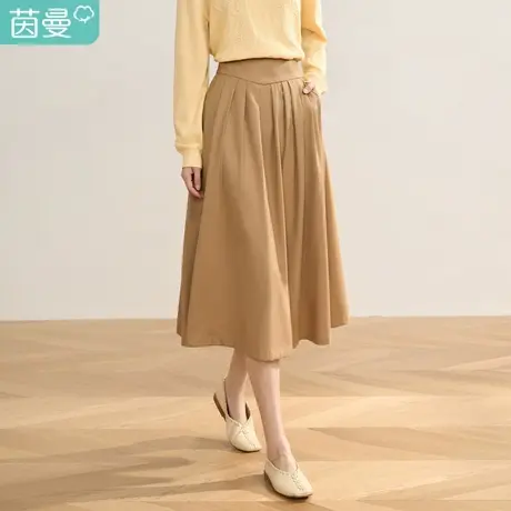 【商场同款】茵曼2023春女装简约中高腰褶皱设计松紧腰A字半身裙图片
