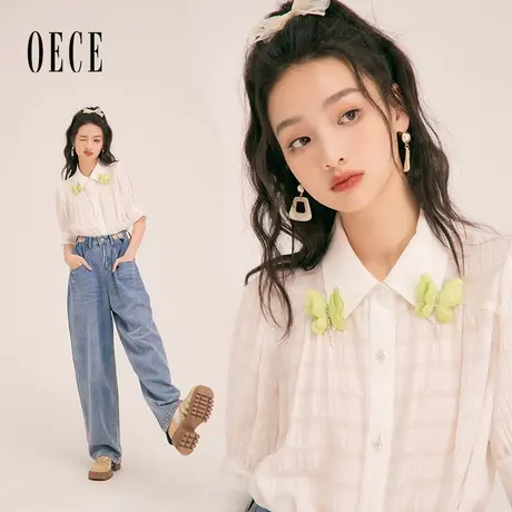 Oece上衣设计感女小众2023春夏新款女装早春女士衬衫气质短袖衬衣图片