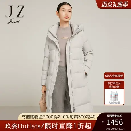 JZ玖姿轻暖抗寒鹅绒服2022冬季新款羊毛帽款羽绒休闲外套纯色图片
