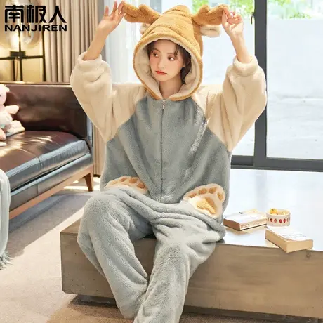 珊瑚绒睡衣女款冬季新款加绒加厚秋冬款法兰绒女士连体家居服冬天商品大图